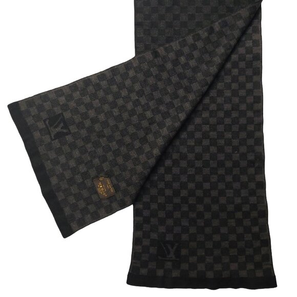 LOUIS VUITTON Black Charcoal Gray Reversible Damier Scarf Pre-Owned - Picture 4 of 11